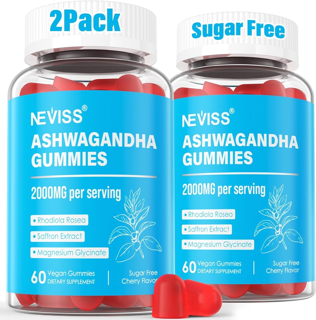 Ashwagandha Gummies, Μαγνήσιο Glycinate Gummies 2000mg για ενήλικες, βιταμίνη Β6, ψευδάργυρος, Rhodiola Rosea, βάλσαμο λεμονιού, Relaxation Support, Φυσικό Zzz, Εγκέφαλος, Μυς, Σταματίνα, Ενέργεια, Χωρίς ζάχαρη