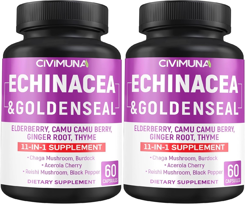 Echinacea Κάψουλες με Echinacea, Goldenseal Root, Elderberry - 120 Κάψουλες για 4 Μήνες Προσφορά (πακέτο του 2)