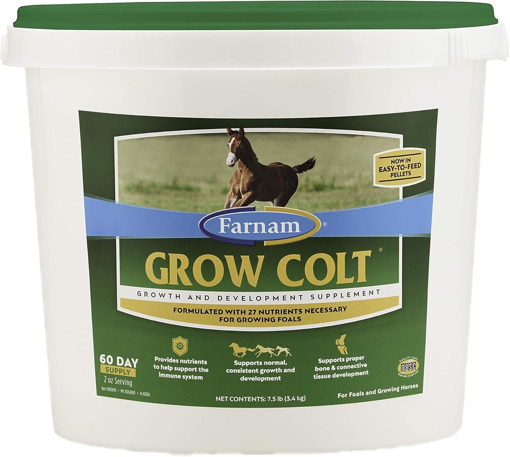 Farnam Grow Colt συμπλήρωμα για την ανάπτυξη και την ανάπτυξη, υποστηρίζει την κανονική, συνεπή ανάπτυξη στα πρώτα χρόνια της ζωής του πουλάριου, 7,5 lbs., 60 ημέρες προσφοράς