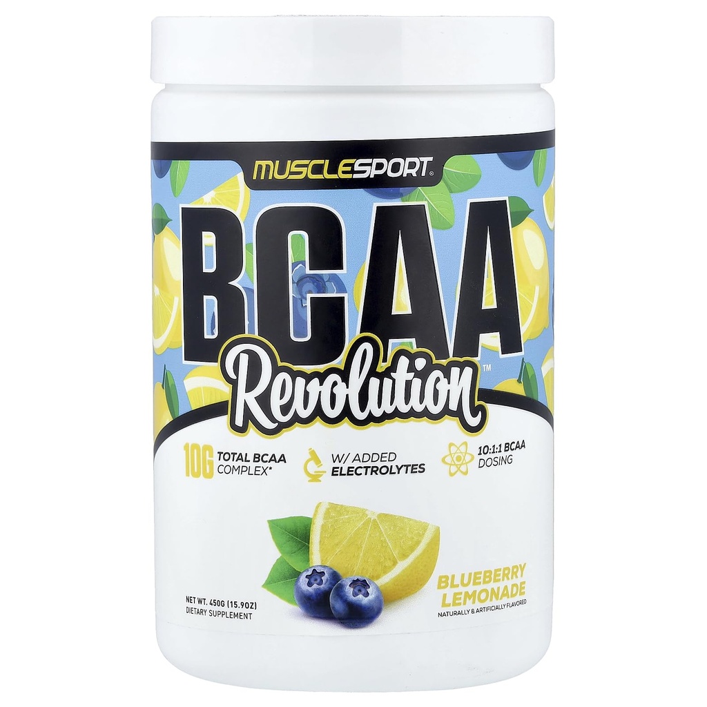 Musclesport BCAA Revolution Amino Acid Powder Supplement for Men & Women - Intra Trainout Training Complex - Συμπλήρωμα αποκατάστασης (Blueberry Lemonade, 30 Servings)