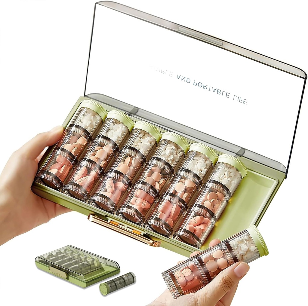 3 Times a Day Pill Organizer 7 Day, Large Weekly Pill Organizer, Weekly Pill Box with 7 Separate Containers, Portable Daily Medicine Planner Case for Medicine Vitamin Fish Oil Supplement(Green)