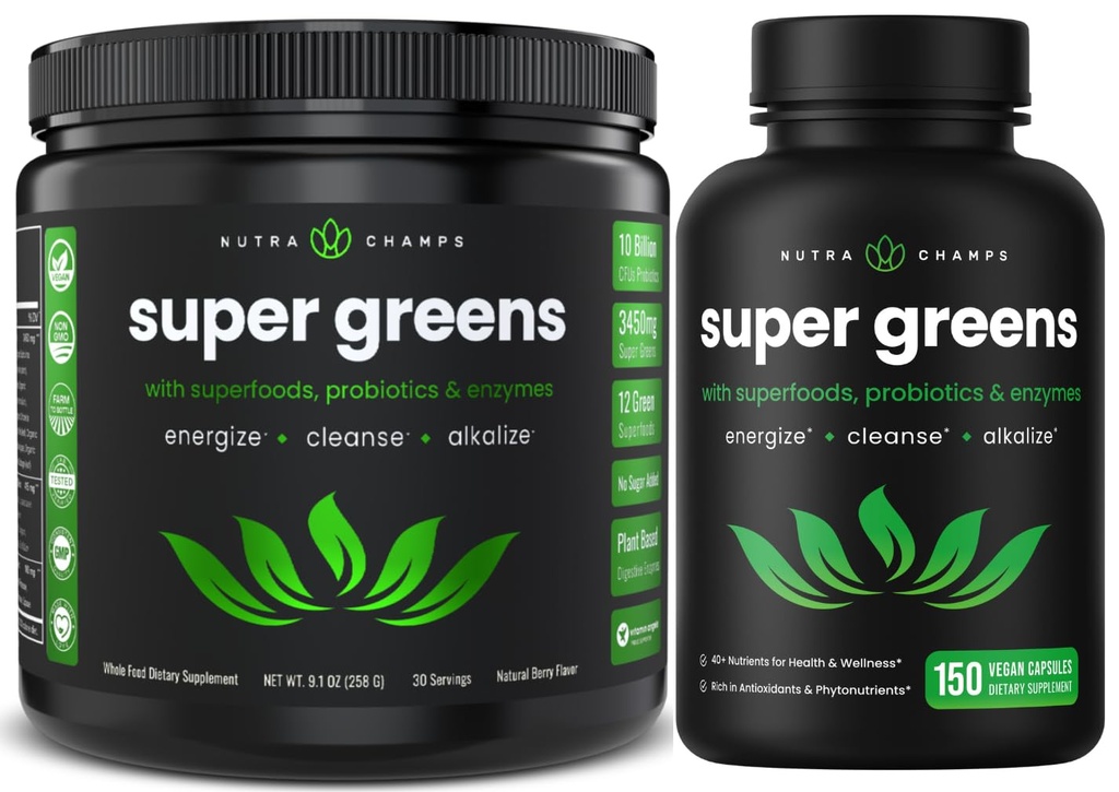 NutraChamps Super Greens Powder & Super Greens Capsules