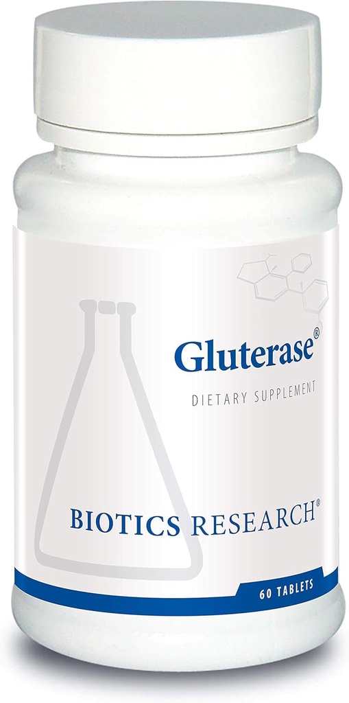 Biotics Research Gluterase Dietary Enzymes for Digesting Gluten, Specialized Enzyme Preparation, Tolerase, Gut-Supportive Nutrients, Okra, Marshmallow, Vitamin U Complex, 60 δισκία