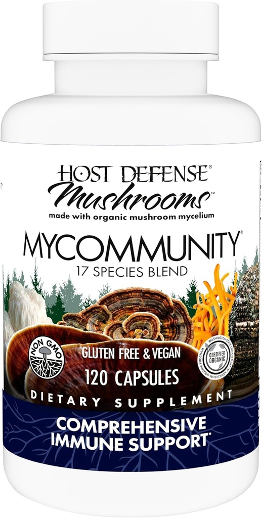 Άμυνα Οικοδεσπότης MyCommunity Κάψουλες - 17 Είδη Mushroom Blend Συμπλήρωμα για την Ανοσολογική Υποστήριξη - βοτανικό Βοήθημα με το Lion's Mane, Reishi. Chaga, Cordyceps, Turkey Tail & More - 120 Κάψουλες (60 Services)*