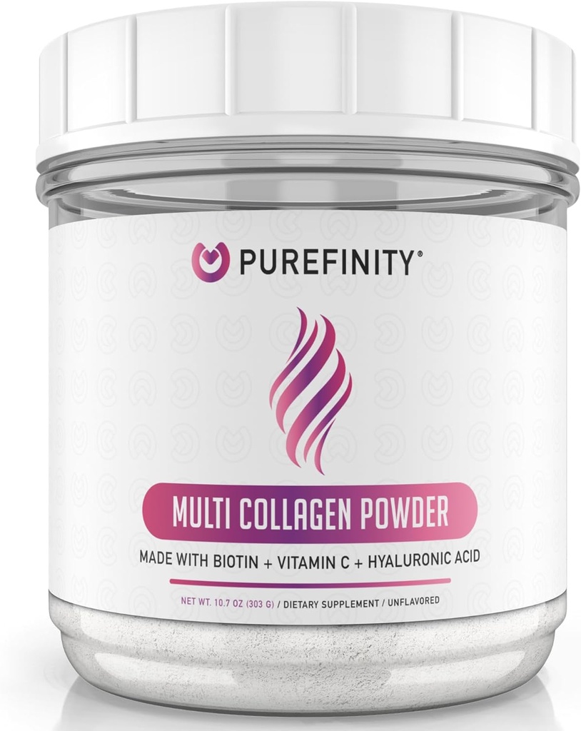 PUREFINITY Collage Peptides για τις γυναίκες – Type I, II, III, V & X με Biotin & Hyaluronic Acid, Υποστηρίζει υγιή δέρμα, οστά, μαλλιά & νύχια – Μη-GMO, Grass-Fed, Unflavored, 10.7oz (1 Μήνας Προμήθεια)