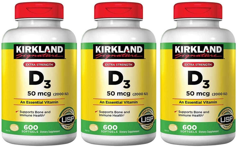 Kirkland Υπογραφή Μέγιστη δύναμη Βιταμίνη D3 2000 I.U. , Συσκευασία των 3