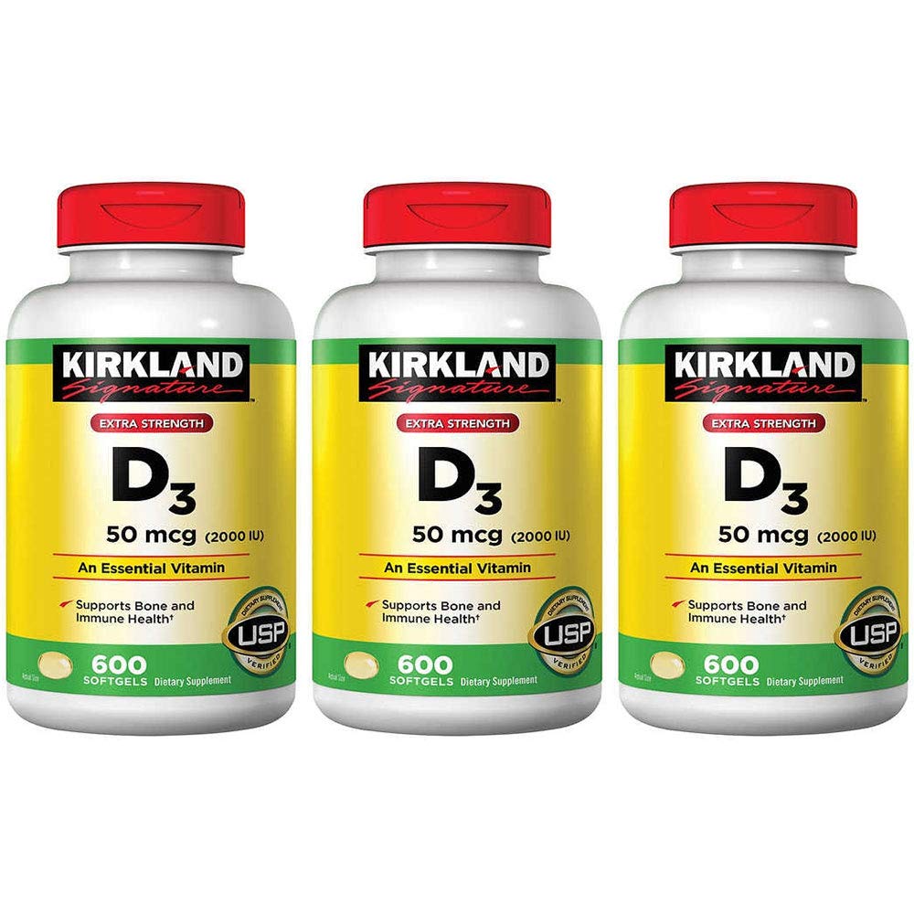Kirkland Υπογραφή Μέγιστη δύναμη Βιταμίνη D3 2000 I.U. , Συσκευασία των 3