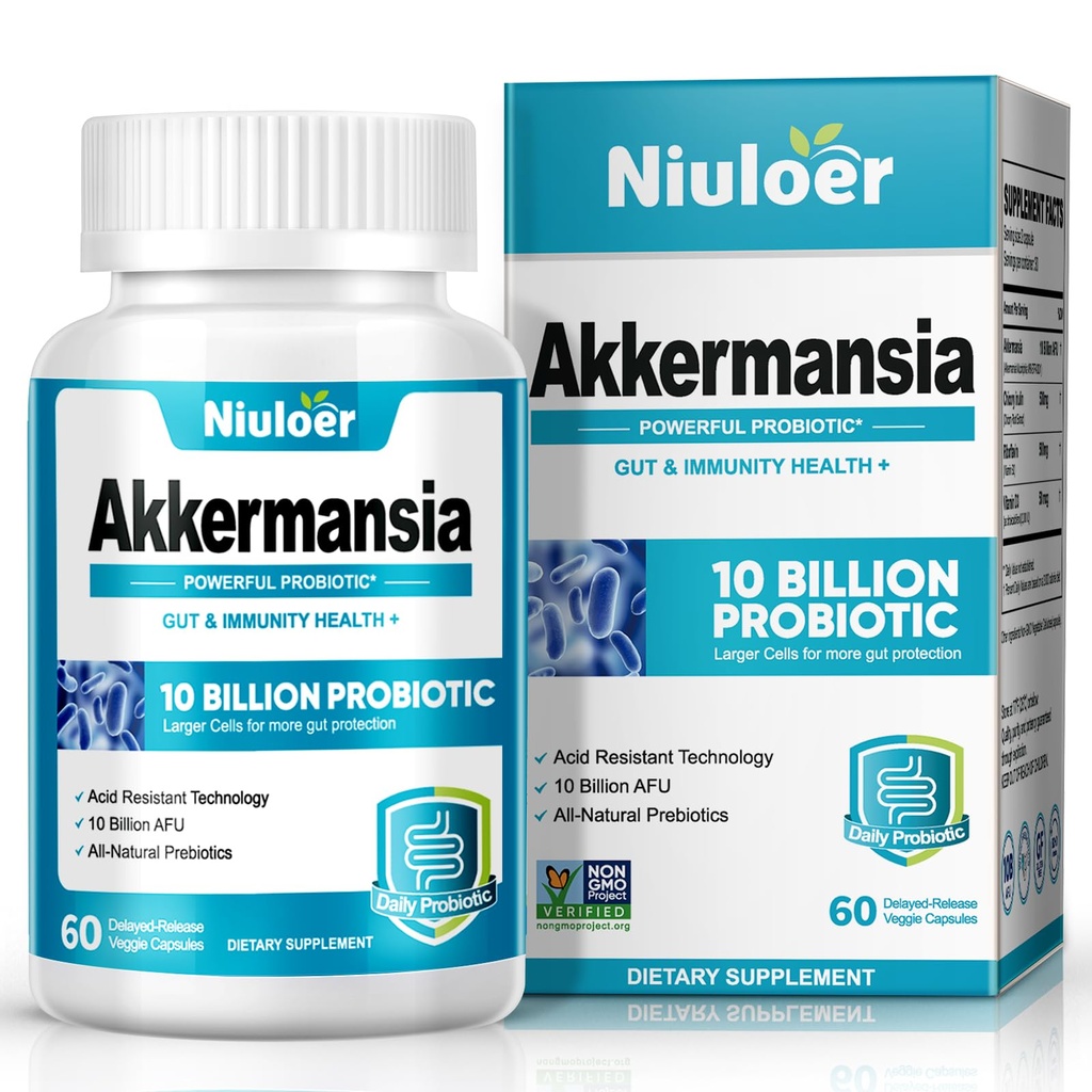 Akkermansia Probiotic, GLP-1 Probiotics for Women & Men - 10 δισεκατομμύρια AFUs + Βιολογικά Πρεβιοτικά, Digestive, Gut, Ανοσοποιητική & Συνολική Υγεία, Ενισχύει τη λειτουργία Gut Digestive Lining (60 κάψουλες, 1-Pack)