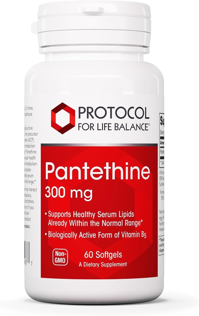 Πρωτόκολλο Παντεθίνη 300mg - Ενεργή μορφή βιταμίνης Β5 - Ηπατική υποστήριξη* - Υποστήριξη Χοληστερόλη ήδη εντός κανονικής εμβέλειας* - Συμπλήρωμα βιταμίνης παντεθίνης - 60 Softgels