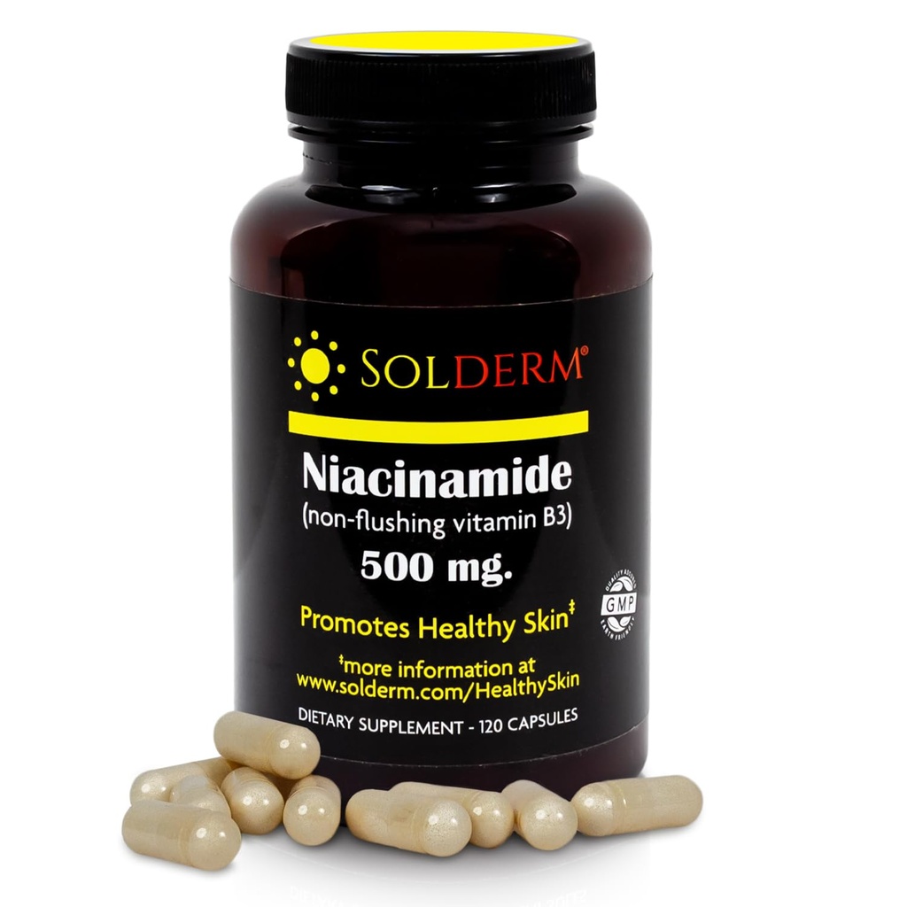 Niacinamide Non-Flushing Vitamin B3 Supplement | Vegetarian and Gluten-Free Vitamin Niacinamide Tablets with Vegetable Cellulose Casings | Promotes Healthy Skin | 120 Capsules | 500mg