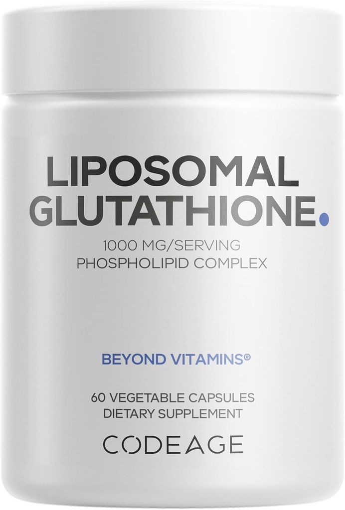 Codeage Liposomal Glutathionone 1000 mg συμπλήρωμα, Υψηλής ισχύος Μειωμένη L-Γλουταθειόνη - Liposomal Delivery - Φωσφολιπίδια - Μη ΓΤΟ, Χωρίς γλουτένη - 60 κάψουλες