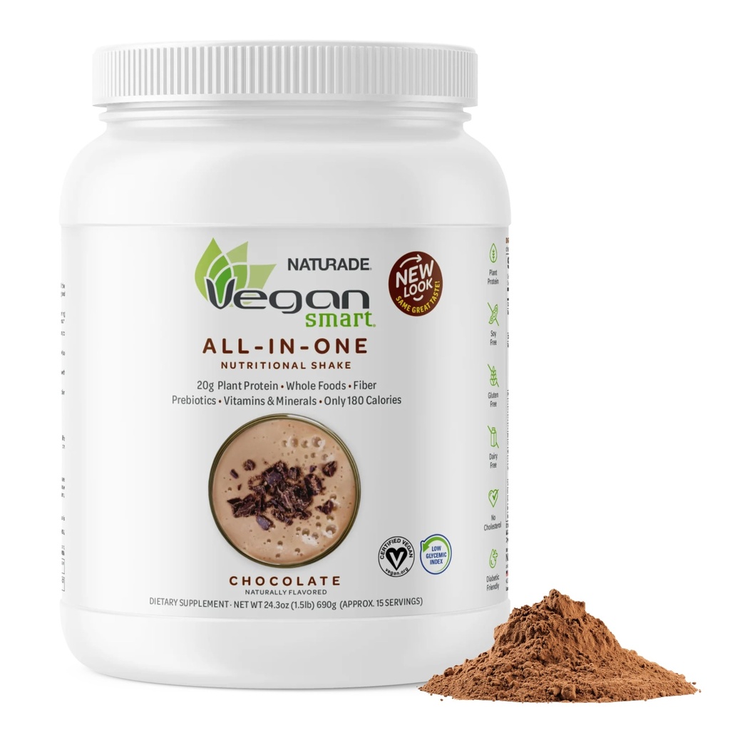 Vegansmart Naturade Plant Based Vegan Protein Powder - All-in-One Nutritional Shake Protein Blend - Χωρίς γλουτένη & μη ΓΤΟ - Σοκολάτα (15 Servings)