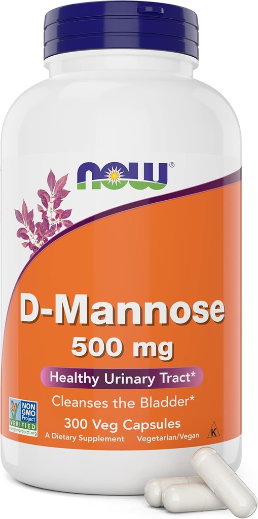 Now D-Mannose 500 mg, 300 Capsules - Vegan, Non GMO Supplement for Women and Men - Supports Healthy Urinary Tract, Cleanses The Bladder
