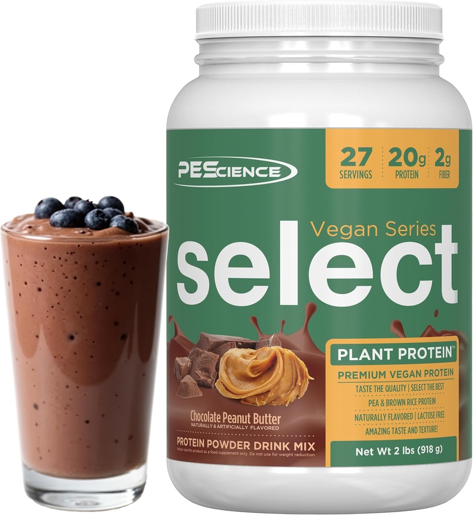 PEScience Select Vegan Protein Powder, Plant Based Protein Powder, Amazing Taste, Smooth Texture, Pea and Brown Rice Blend, Γαλακτοκομικά Χωρίς, Λακτόζη Χωρίς, Χωρίς Γλουτένη - Σοκολάτα Φυστικοβούτυρο, 27 Μερίδες