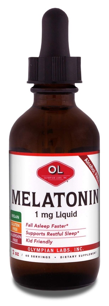 Olympian Labs Υγρή μελατονίνη 1mg, 2 ουγγιά, πτώση ύπνου Φυσικά, Χωρίς αλκοόλ