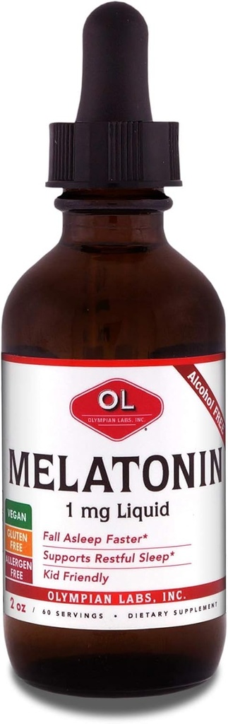 Olympian Labs Liquid Melatonin 1mg, 2 Ounce, Fall Asleep Naturally, Alcohol Free