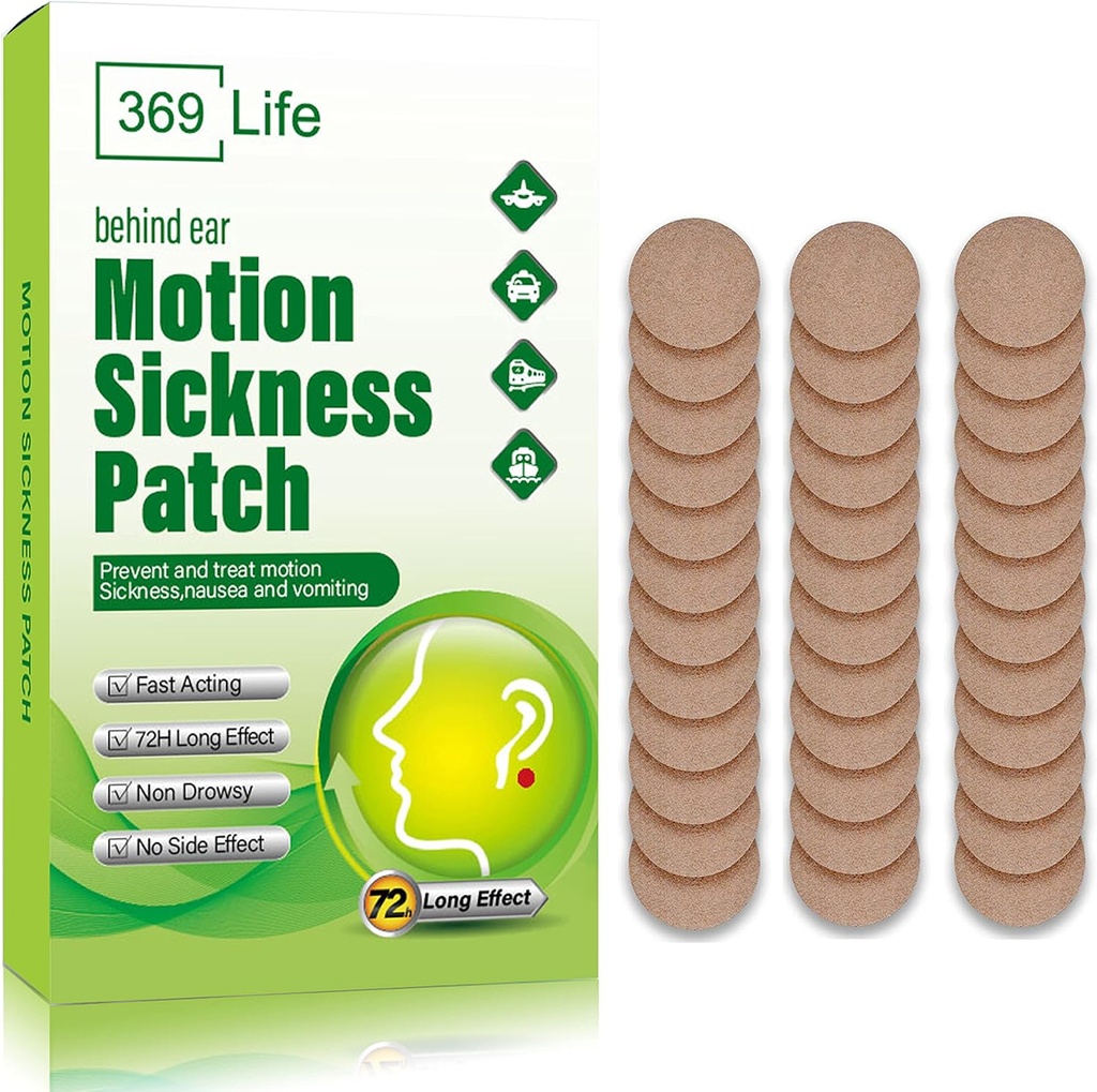 Motion Sickness Patchs for Car and Boat Rides, Ships, Cruise and Airplane & Other Forms of Transport - Travel Essentials, for Adults and Kids (48 Count)
