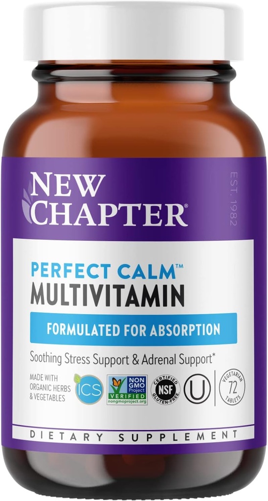 Νέο κεφάλαιο συμπλήρωμα ηρεμίας -Τέλειο Calm Multivitamin για το στρες + υποστήριξη Mood με βιταμίνες Β + Holy + Lemon Balm + Βιολογικά συστατικά μη ΓΤΟ, Βασίλειος, 72 Count (Pack of 1)