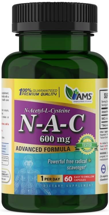 America Medic & Science NAC 600mg – Συμπλήρωμα NAC για την Υγεία του Πνεύμονα & την Ανοσοποιητική Υποστήριξη, Ηπατική Υποστήριξη & Αντιοξειδωτικά – N-Acetyl-Cysteine – 60 Κάψουλες (Pack of 1)