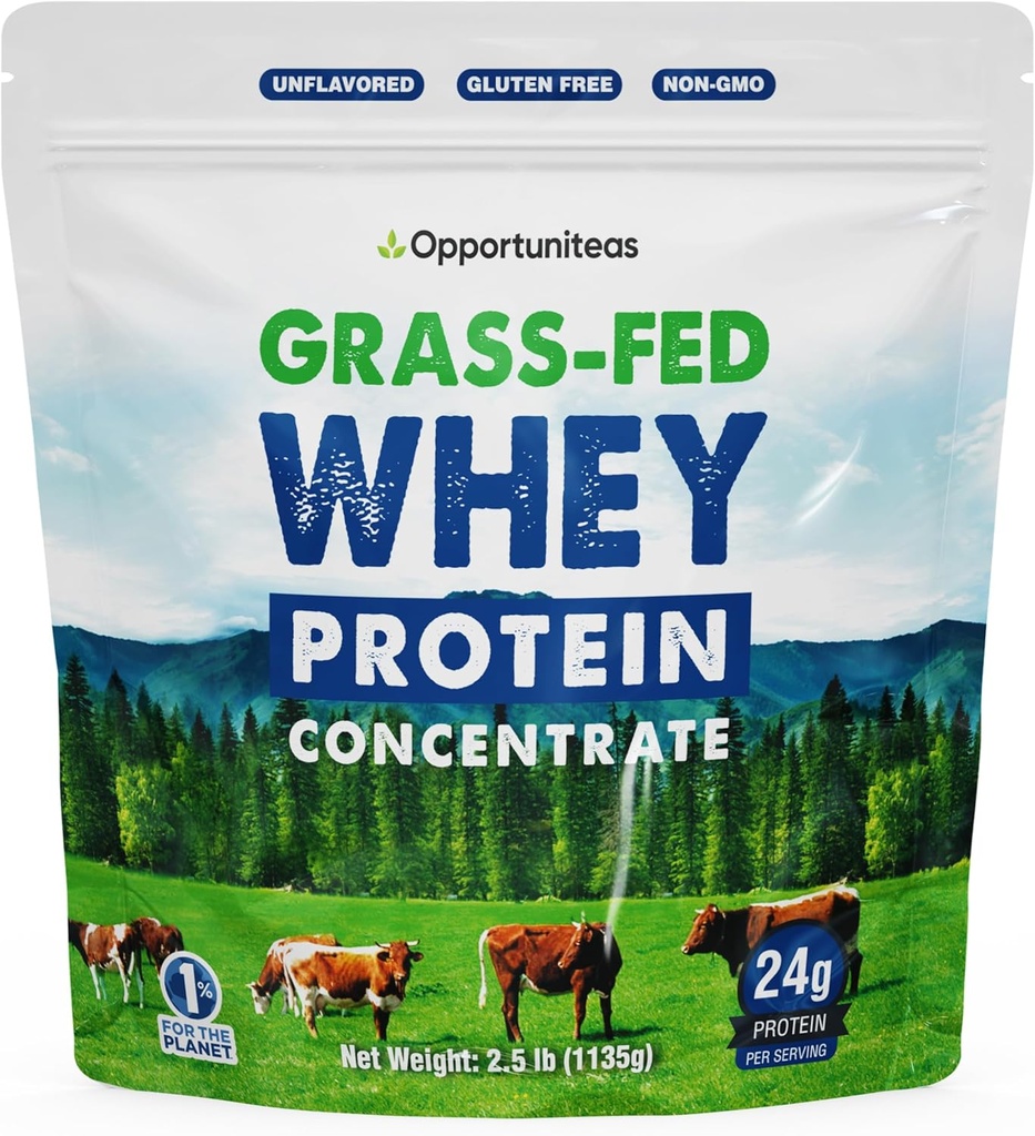 Opportunitas Grass Fed Whey Protein Powder Concentrate - 1 Συστατικό - Καθαρό συμπλήρωμα πρωτεΐνης για το ποτό, smoothie, Shake, Cooking & Bakeing - Μη ΓΤΟ, χωρίς ορμονές & χωρίς γλουτένη - 2,5 lbs