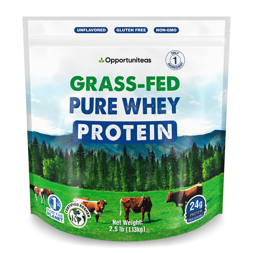 Opportunitas Grass Fed Whey Protein Powder Concentrate - 1 Συστατικό - Καθαρό συμπλήρωμα πρωτεΐνης για το ποτό, smoothie, Shake, Cooking & Bakeing - Μη ΓΤΟ, χωρίς ορμονές & χωρίς γλουτένη - 2,5 lbs