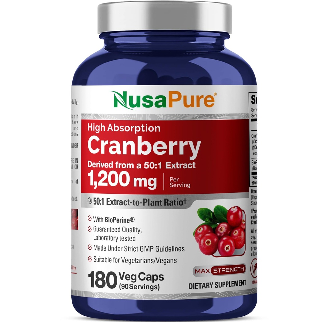 NusaPure Cranberry 60.000 mg 180 Veg Caps (Βιοπερίνη, μη ΓΤΟ, Vegan)