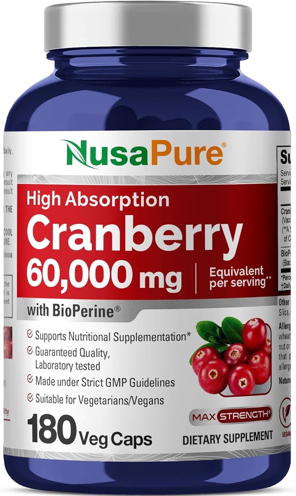 NusaPure Cranberry 60.000 mg 180 Veg Caps (Βιοπερίνη, μη ΓΤΟ, Vegan)