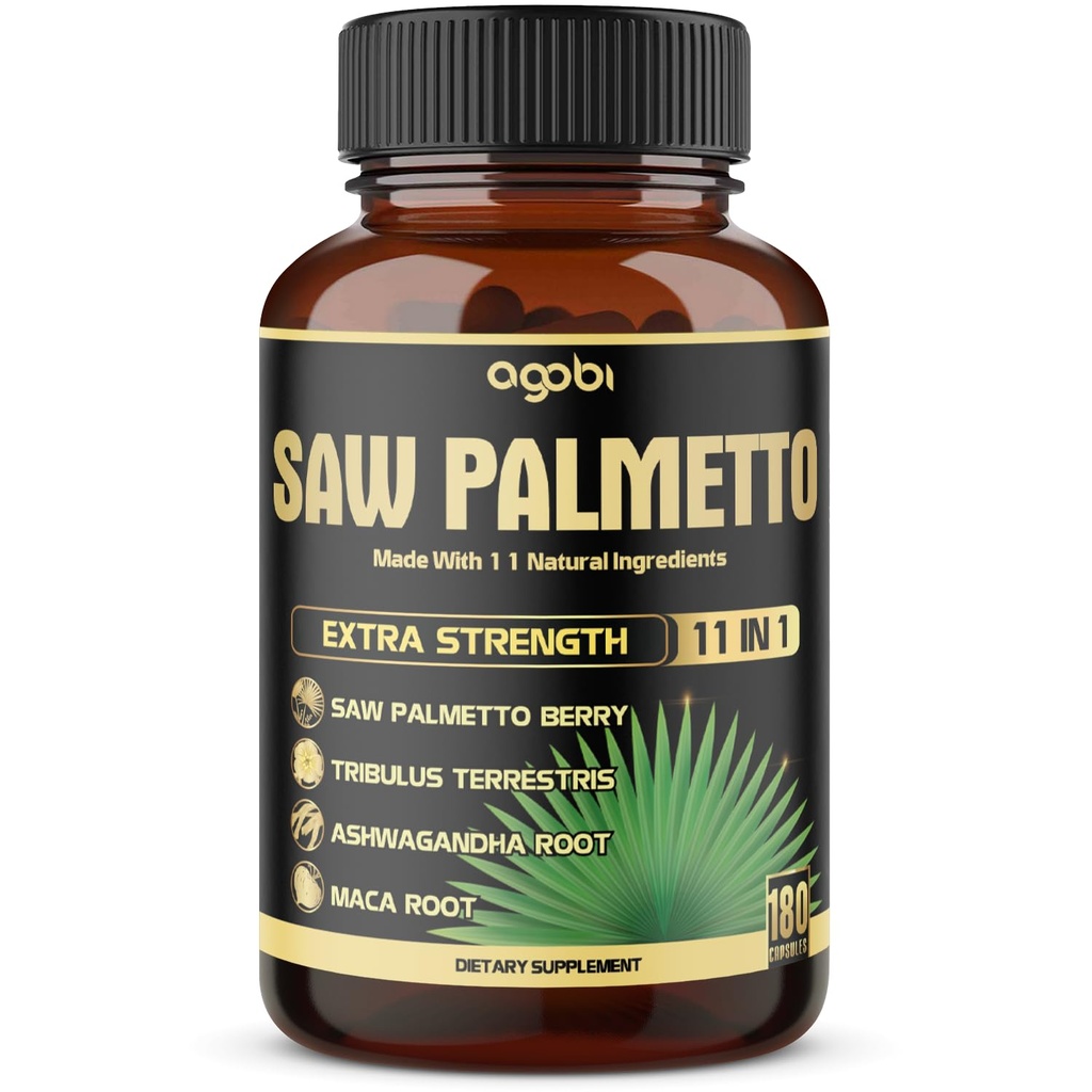 11in1 Saw Palmetto κάψουλες με Ashwagandha, Turmeric, Tribulus, Maca, Πράσινο Τσάι, Τζίντζερ, Ιερός Βασίλειος & More - Υγιής Prostate & Υποστήριξη μαλλιών - 180 Κόμης 6-Month Προμήθεια