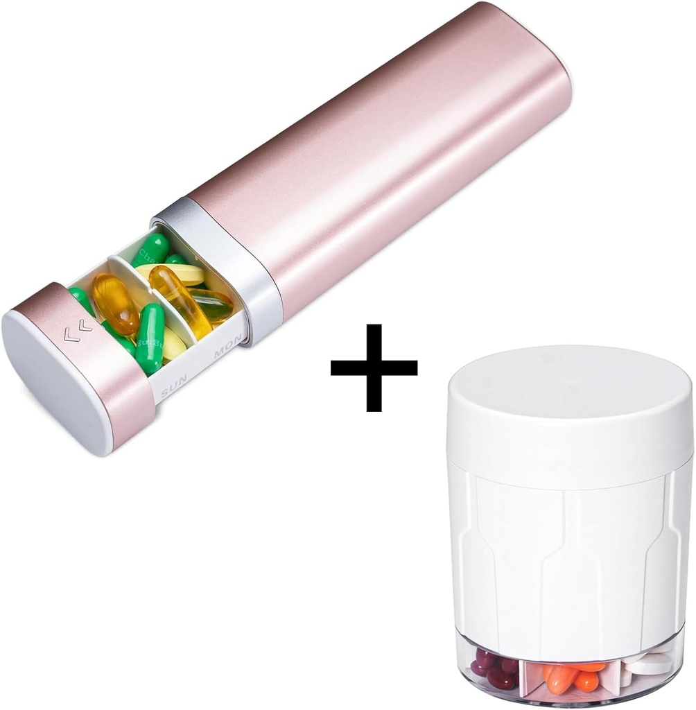 Betife XL Pill Organizer - Travel Case - 7 Διαμερίσματα - Μηνιαία Meds - 21 Labels - Κομψό & Φορητό