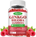 Ginkgo Biloba Gummies με Panax Ginseng και Μαγνήσιο, Ginkgo Biloba Συμπληρώματα για Εστίαση, Μνήμη και Εγκεφαλική Υγεία για Ενήλικες & Παιδιά, Vegan Raspberry Flavor Gummies, 60 Count