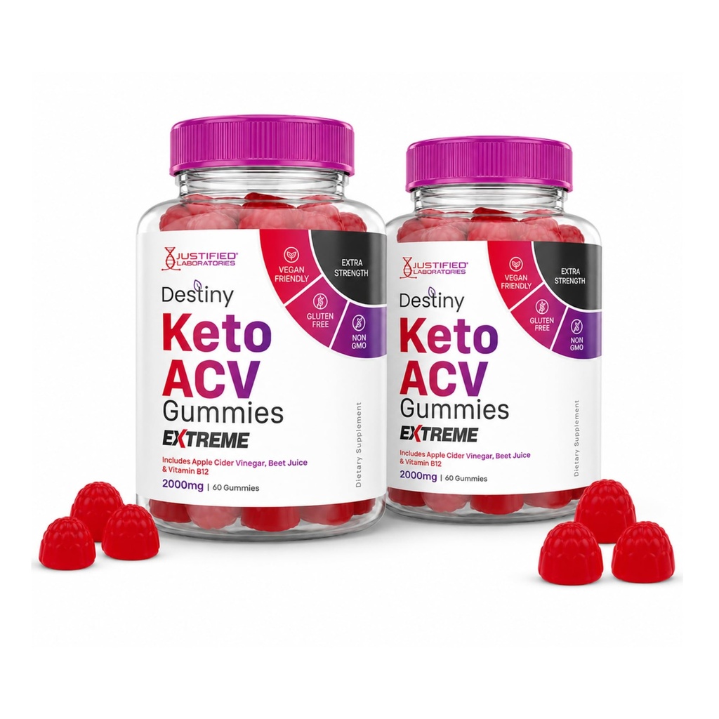 Justified Laboratories (2 Pack Destiny Keto ACV Gummies Extreme 2000MG Destiny Keto Gummies Advanced Formula Apple Cider Vinegar with Pomegranate Beet Buice Powder B12 Vegan Non GMO 120 Gummys