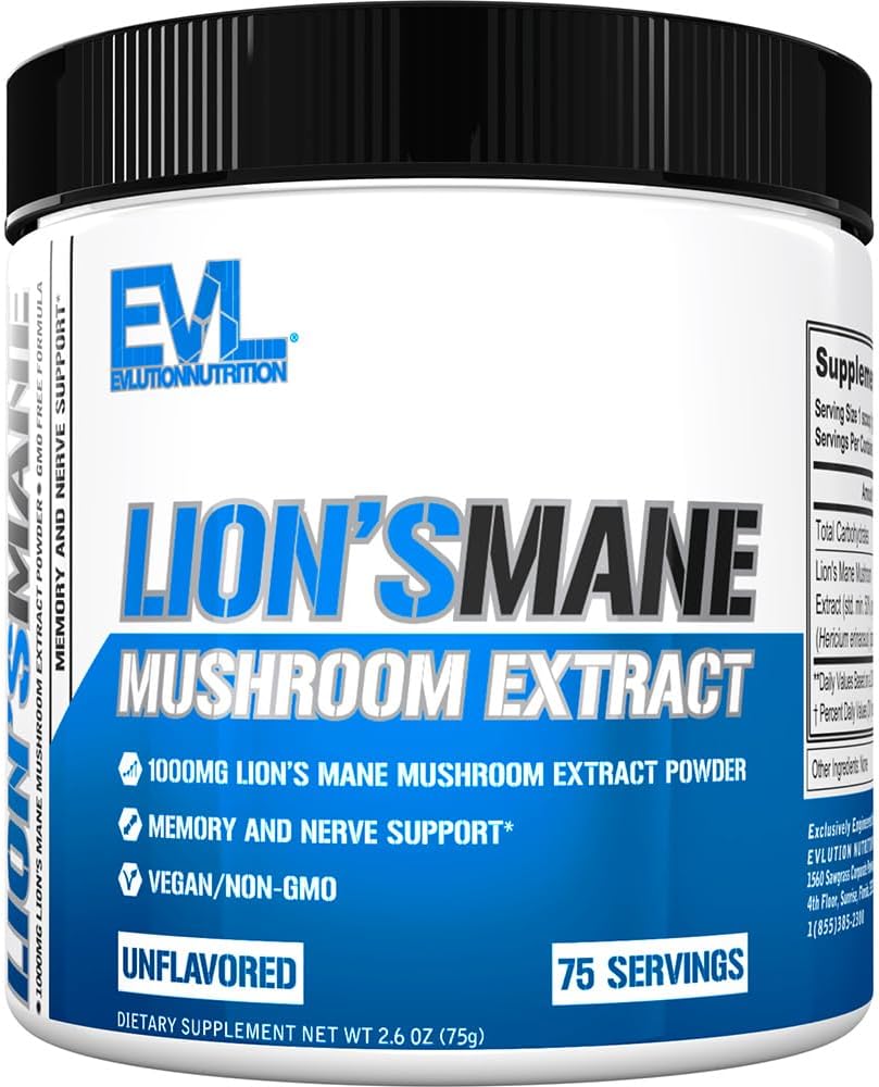 Evlution Organic Lion’s Mane Mushroom Supplement - Mane Mushroom Powder Nootropics Brain Support Supplement for Focus Memory Clarity and Immunity Support