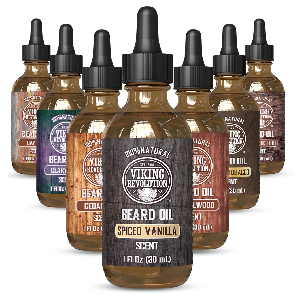 Viking Revolution Spiced Vanilla Beard Oil for Men - Φυσικό Mens Beard Oil με Argan και Jojoba Oil - Beard Αποσκληρυντής, Ενισχύει και Ενυδατώνει