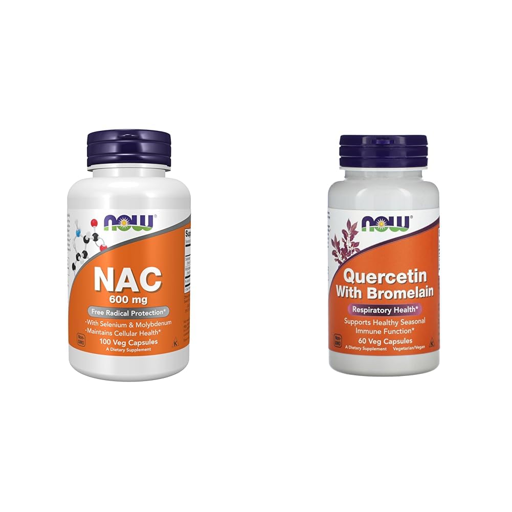 Τώρα συμπληρώματα, NAC (N-Acetyl Cysteine) 600 mg με Selenium & Molybdenum, 100 κάψουλες Veg & Now Quercetin με Bromelain - 60 κάψουλες Veg