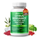 Citrus Bergamot Supplement - 15-in-1 Φυσική ανάμειξη με κόκκινο ρύζι ζύμης Hawthorn Olive Leaf Odorless Σκόρδο Turmeric Ginger Fenugreek - 150 Count - Made & Tested in The USA