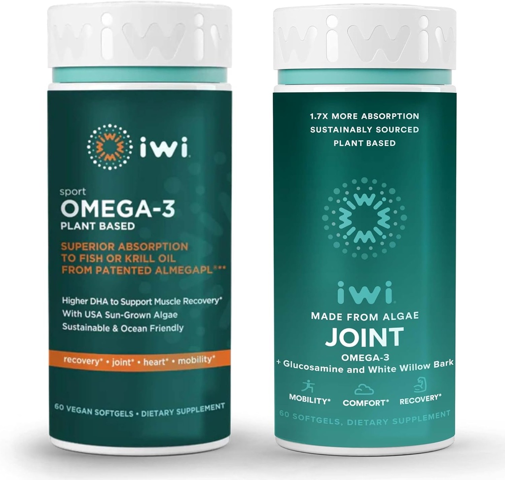 iwi Omega-3 Sport & Joint Omega-3 Bundle, 30 υπηρεσίες, Vegan Plant-based Algae Omega 3, Krill & Fish Oil Alternative, Χωρίς ψαρική επίγευση