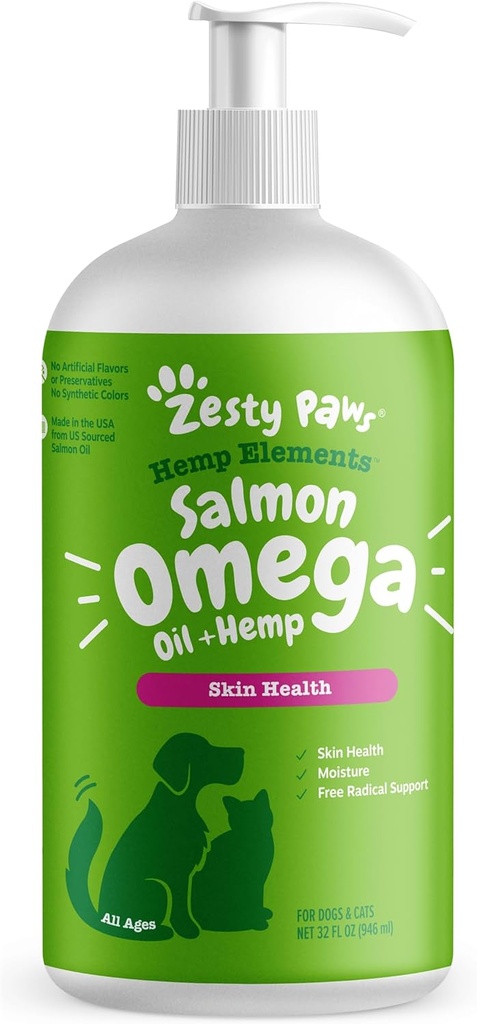 Zesty Paws Σολομός Ωμέγα Η κάνναβη Omega για σκύλους και γάτες με άγρια Αλάσκα Σολομός Omega 3 και 6 λιπαρά οξέα με EPA DHA για κατοικίδια Υποστηρίζει κανονική υγρασία του δέρματος και ανοσοποιητικό σύστημα λειτουργία 32oz