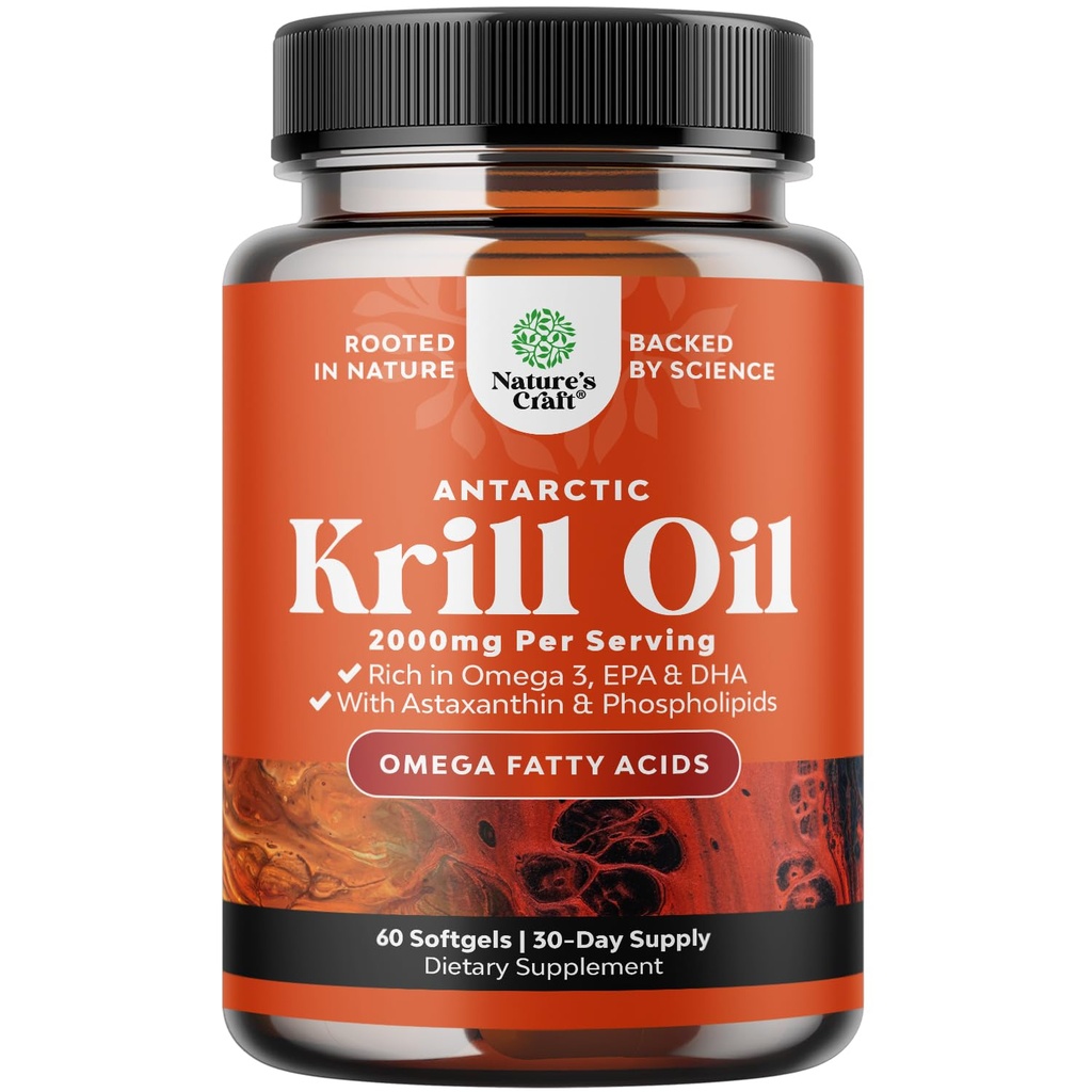 Έλαιο κριλ Ανταρκτικής 2000mg Softgels ανά υπηρεσία - Omega 3 συμπλήρωμα λαδιού κριλ με EPA DHA & Ασταξανθίνη (60 Count (Pack of 1)
