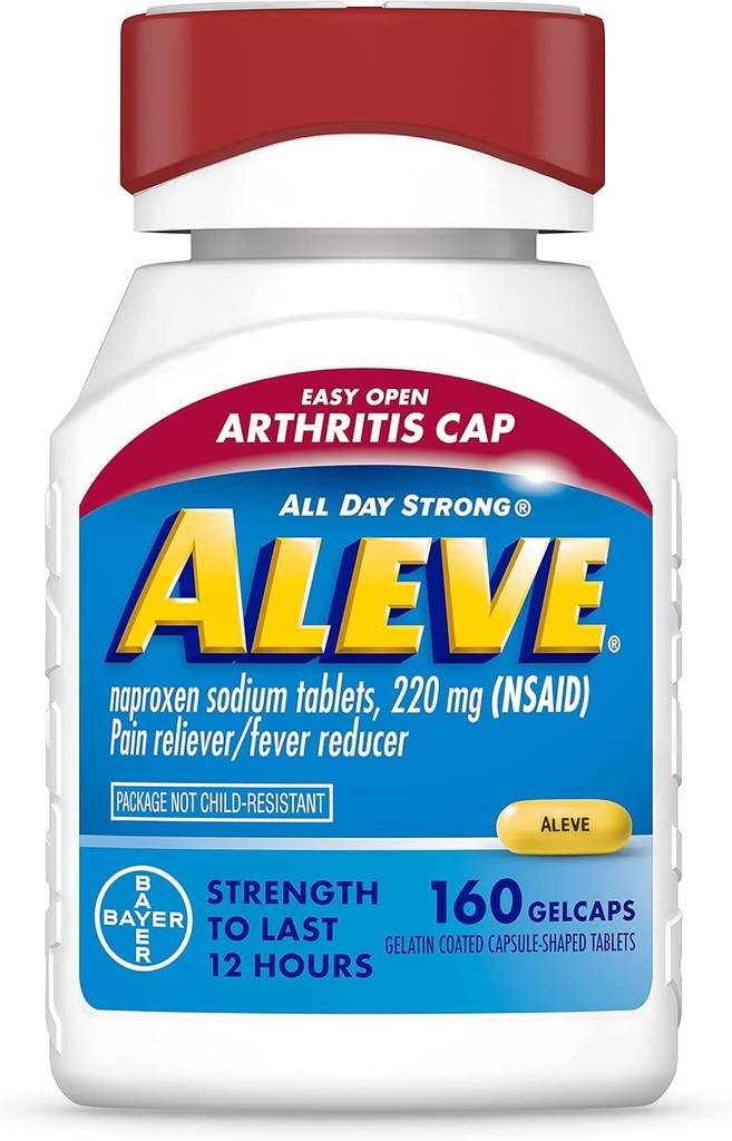 Aleve Gelcaps με Easy Open Arthritis Cap, Νάπροξεν Νάτριο, Φάρμακο για τον πόνο της Αρθρίτιδας, 160 Count