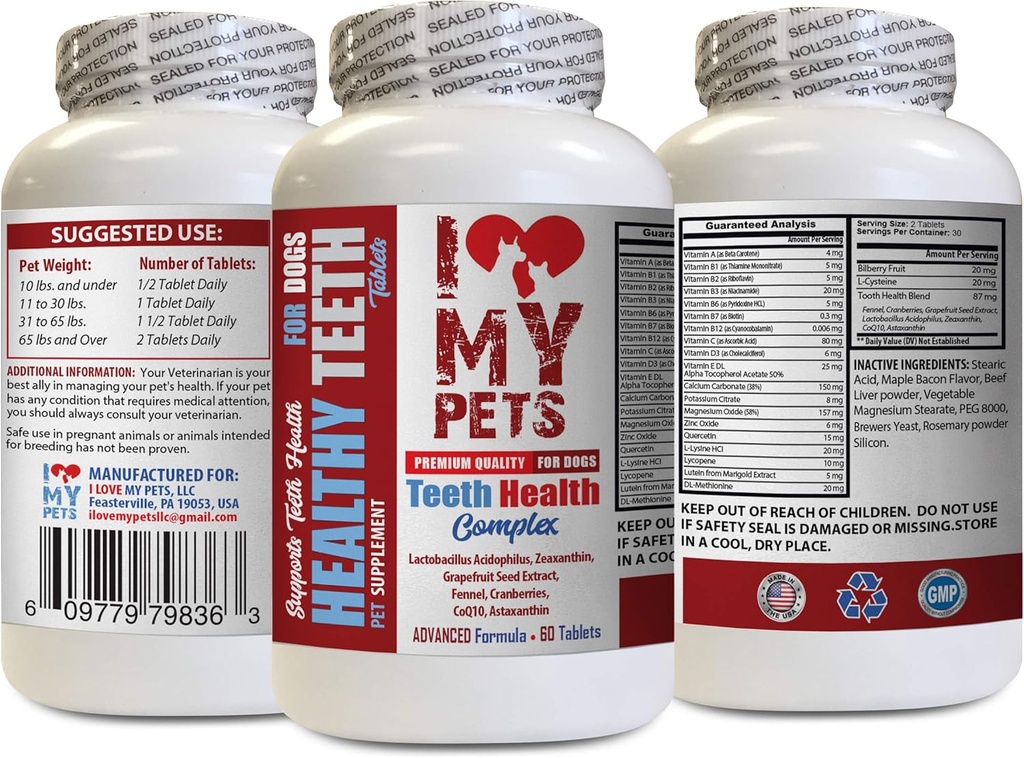ΑΓΑΠΩ ΤΟ ΠΕΤΡΕΣ LLC Dog Gum Health - Dog Teeth Health Complex - για υγιείς τσίχλες και κακή αναπνοή - Dog Mineral Supplement - 60 Treats (1 μπουκάλι)