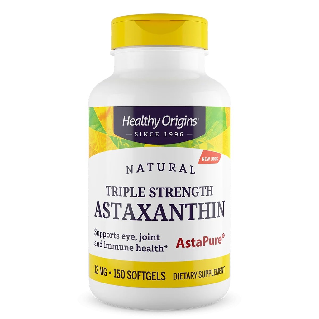 Υγιής Προέλευση Ασταξανθίνη 12 mg (Φυσική, Αστάφηση, Τριπλή Δύναμη, Μη ΓΤΟ, Χωρίς Γλουτένη, Υποστήριξη ματιών, Κοινή Υποστήριξη, Ανοσολογική Υποστήριξη), 150 Softgels