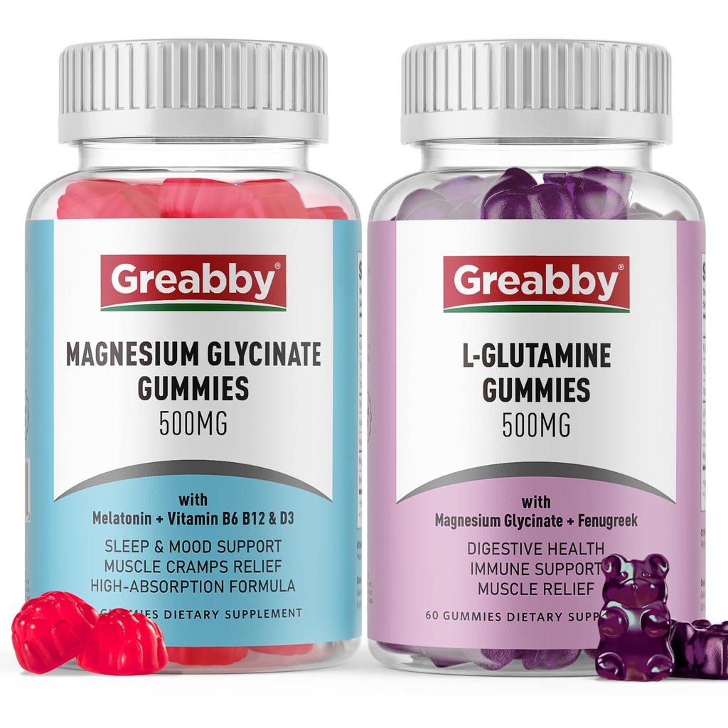 L Glutamine Gummies & Μαγνήσιο Γλυκινικό Gummies, Μυϊκή Ανακούφιση & Κοινή Υποστήριξη, Vegan & Βιολογικό, Μη ΓΤΟ
