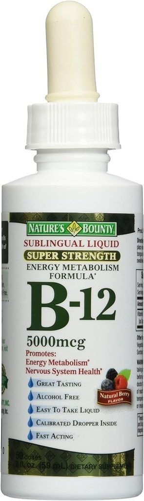 Nature's Bounty B-12 5000 mcg Υπογλώσσια Υγρή Ενέργεια Υγεία 2 oz (Pack of 3)