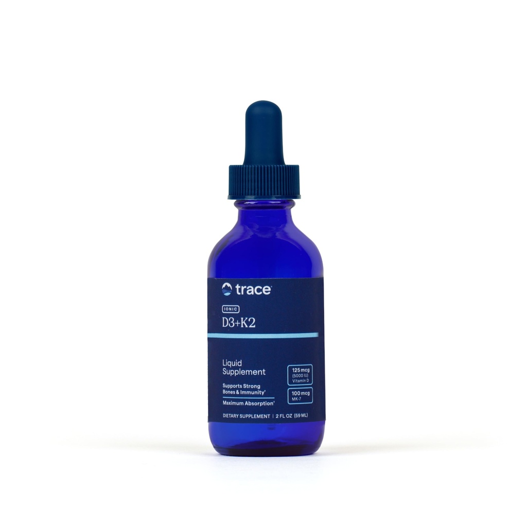Trace Minerals | Liquid Ionic Vitamin D3 + K2 | 125 mcg (5,000 IU) D3, 100 mcg K2 | Concentrated Dietary Supplement | 2 fl oz. 296 Servings