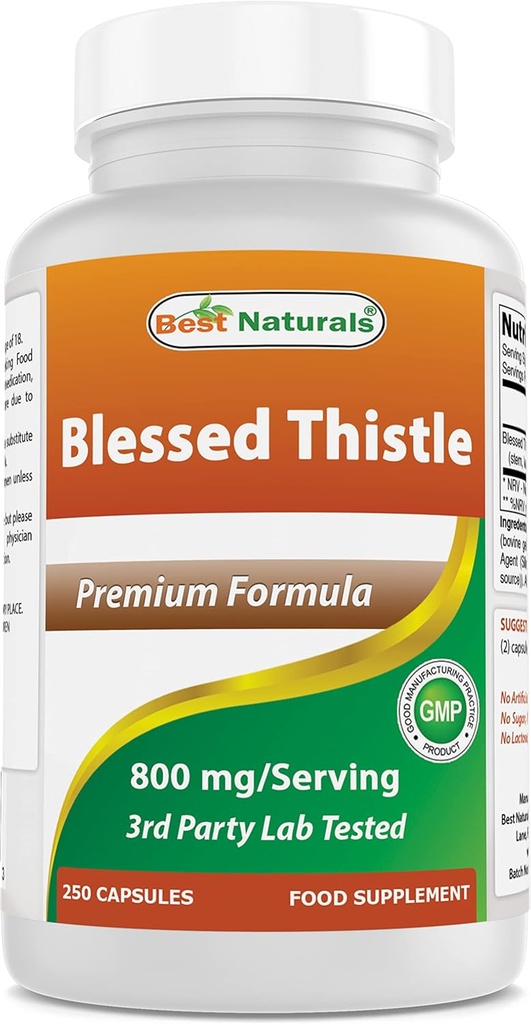 Best Naturals Blessed Thistle Breastfeeding Lactation Capsules - 800mg/Serving - 250 Count