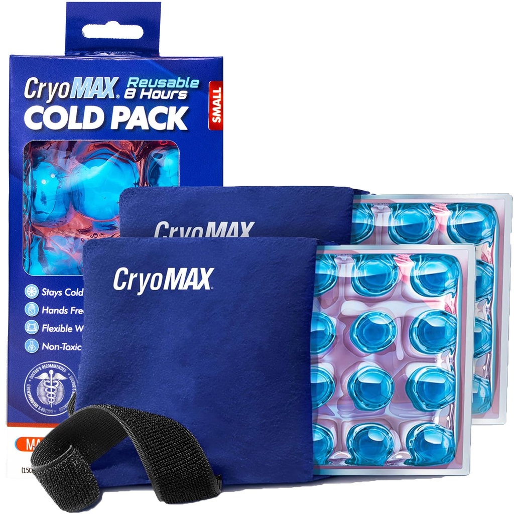 CryoMAX κρύο πακέτο, επαναχρησιμοποιήσιμο, 8 ώρες παγοθεραπεία κρύο πακέτο, μικρό, 6"x 6" (πακέτο του 2)