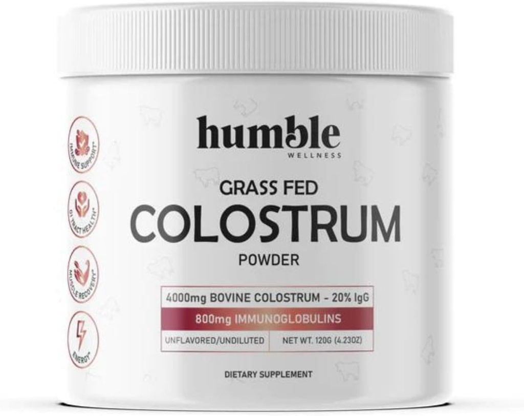 Humble Grass Fed Colostrum Powder - Grass Fed - Υψηλή IgG Περιεχόμενο - 4000mg Bovine Colostrum - 20% IgG - Gut Health - Hair Growth, Beauth και Ασυλία - 30 Υπηρεσίες