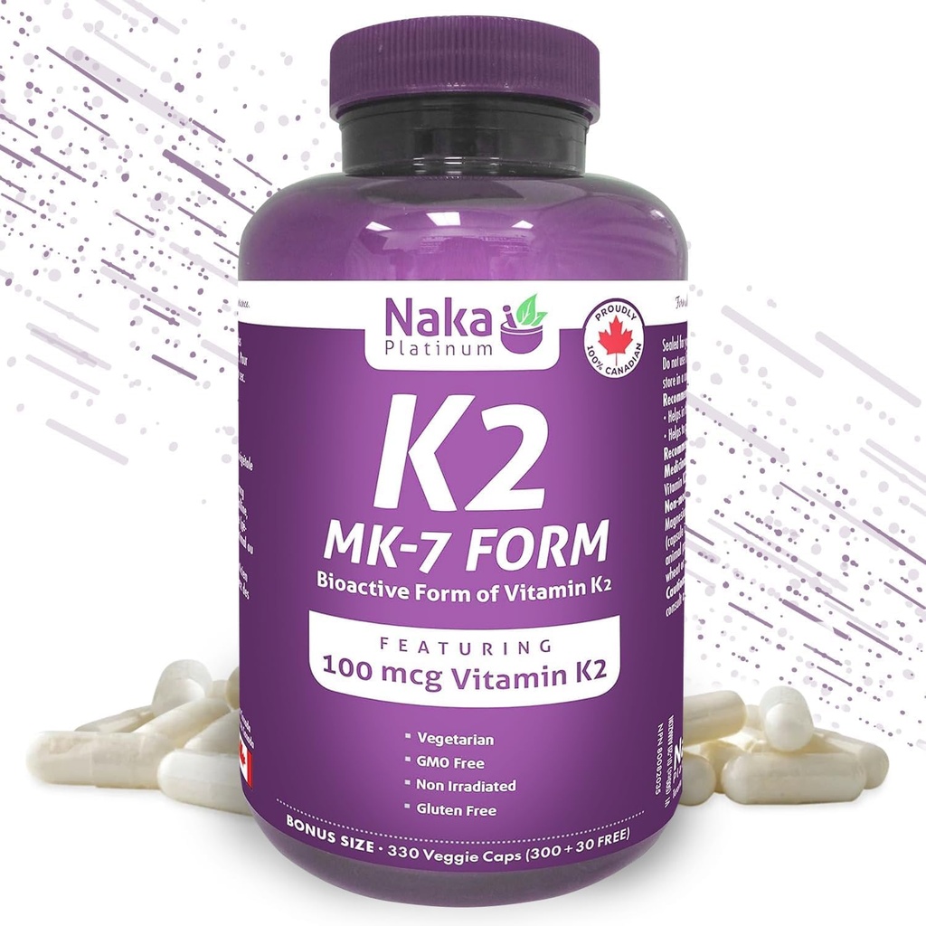 K2 MK-7 330, Naka Platinum K2 (MK-7 Form) 330 Veggie Caps - Αποκλειστικό Μέγεθος: 300 + 30 Δωρεάν, 330 Count