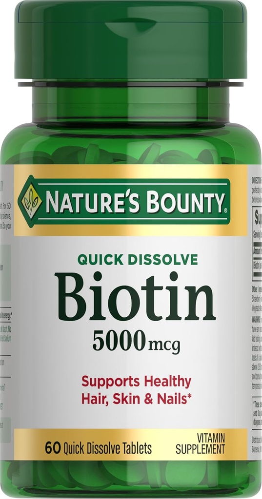 Boundty Biotin της φύσης, υποστηρίζει Μεταβολισμός για την κυτταρική ενέργεια και υγιή μαλλιά, δέρμα, και νύχια, 5000 mcg, 60 Γρήγορη Διαλύστε δισκία