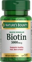 Boundty Biotin της φύσης, υποστηρίζει Μεταβολισμός για την κυτταρική ενέργεια και υγιή μαλλιά, δέρμα, και νύχια, 5000 mcg, 60 Γρήγορη Διαλύστε δισκία